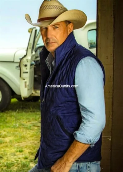 Kevin-Costner-Yellowstone-John-Dutton-Blue-Quilted-Vest