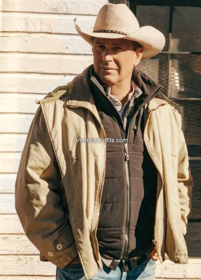 Kevin Costner Yellowstone John Dutton Beige Cotton Jacket