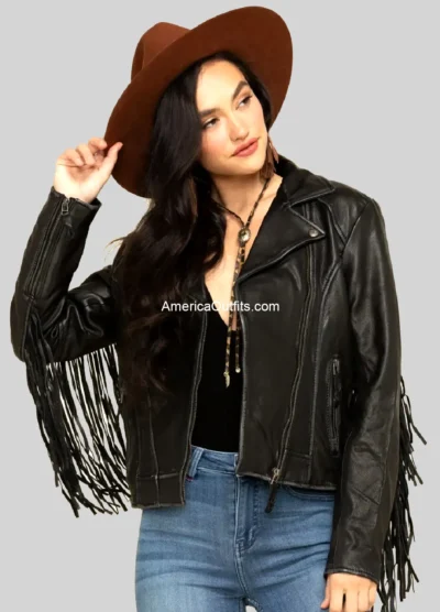 Alison Black Fringe Leather Jacket