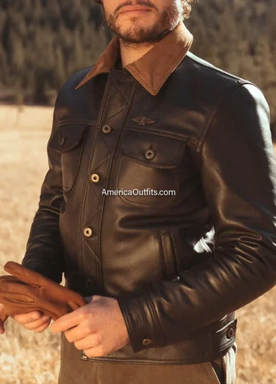 Gold-Bison-Black-Trucker-Leather-Jacket