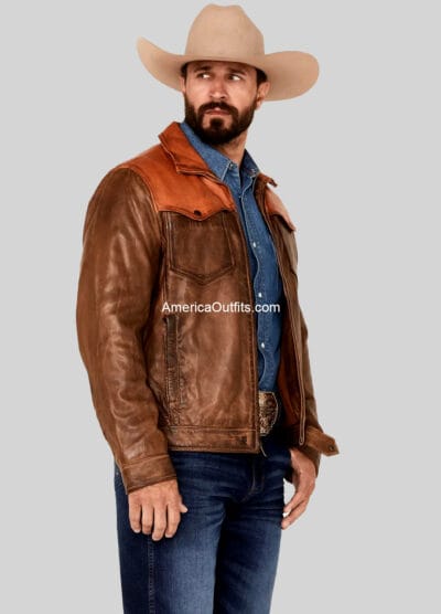Goldrush Style Men’s Color Block Leather Jacket