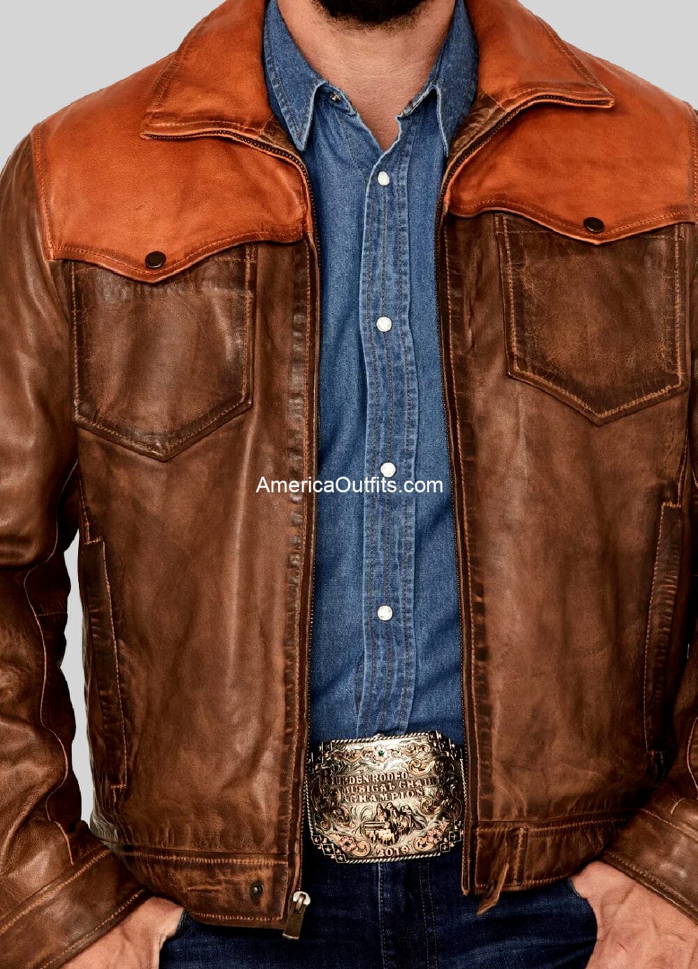 Goldrush Style Men’s Color Block Leather Jacket