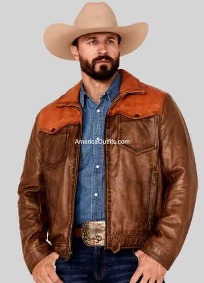 Goldrush Style Men’s Color Block Leather Jacket