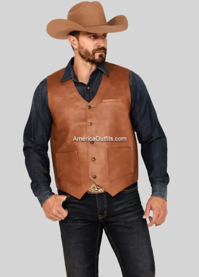 Men’s-Redhawk-Leather-Woven-Button-Down-Western-Vest