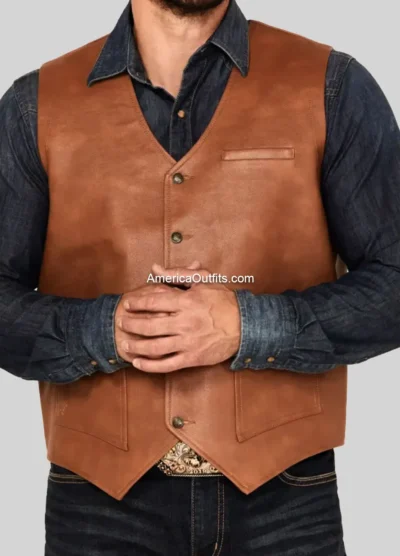 Men’s-Redhawk-Leather-Woven-Button-Down-Western-Vest