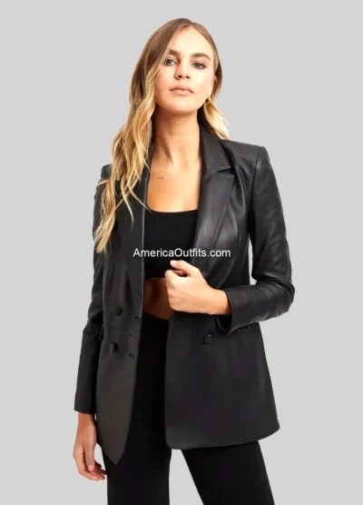 Women’s-Classic-Oversized-Black-Leather-Blazer