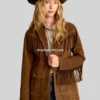 Women’s Coffee Suede Fringe Blazer