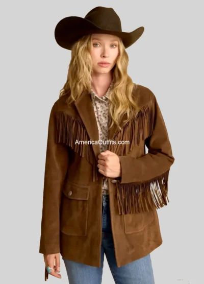 Women’s Coffee Suede Fringe Blazer