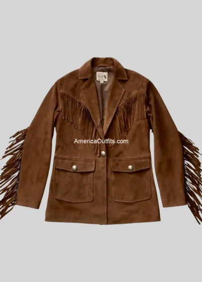 Women’s Coffee Suede Fringe Blazer