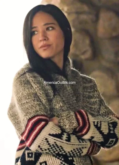 Yellowstone-S5-Kelsey-Asbille-Grey-Aztec-Cardigan